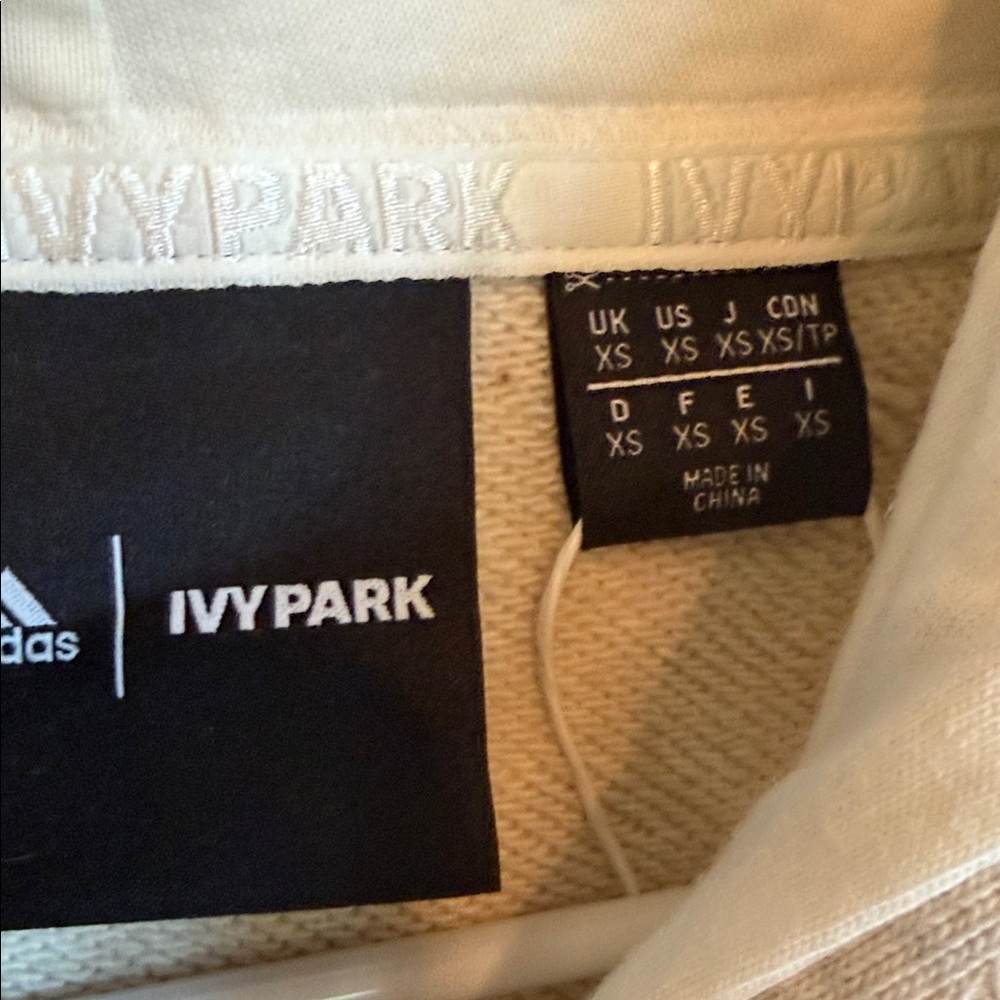 Adidas Ivy Park Cream Melange Unisex Hoodie with Stripes XS NWT - Picture 2 of 4